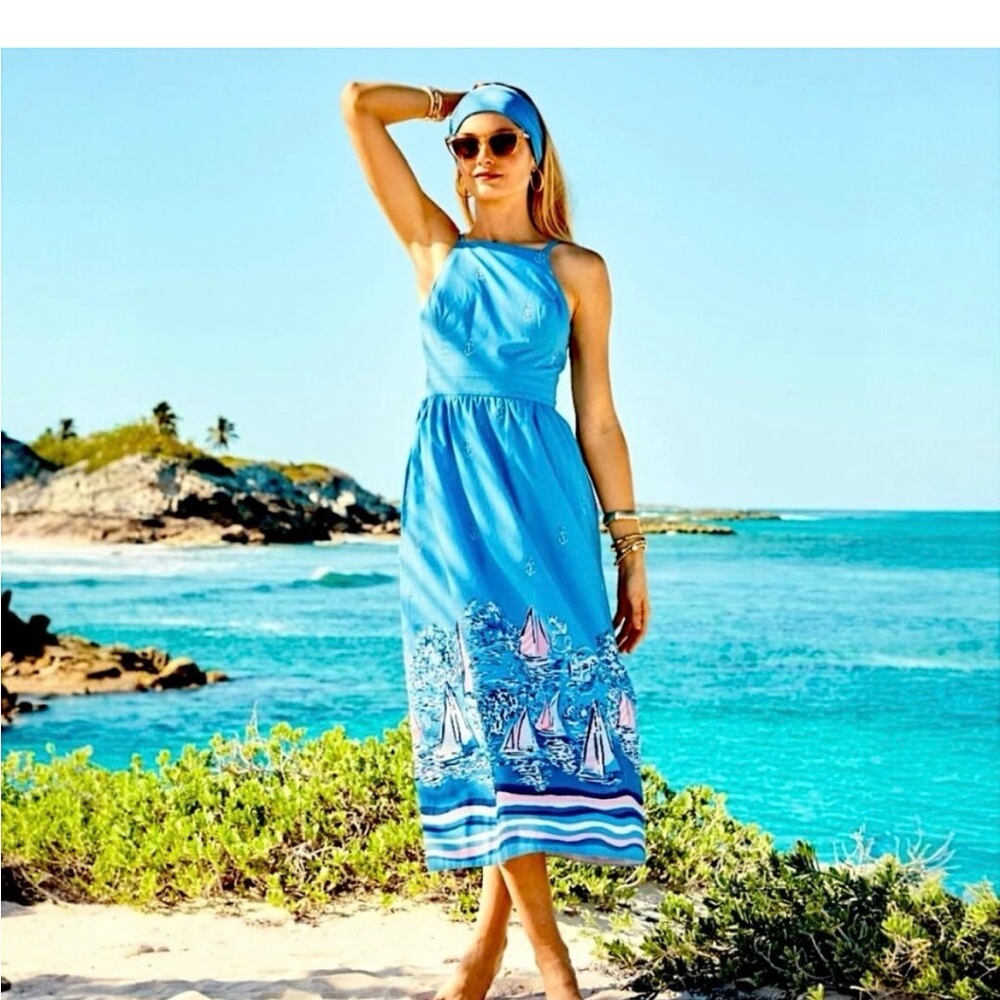 Lilly Pulitzer Charlese Cotton Halter Midi Dress in Lunar Blue
NWT - Size 6